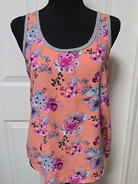 Pink Rose Floral Scoop Neck Tank Top - Peach Pink Size S